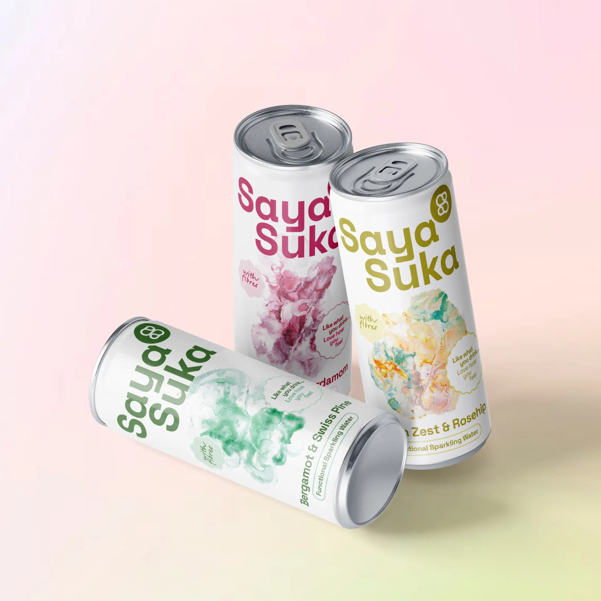 Saya Suka cans — Bergamot & Swiss Pine, Raspberry & Cardamom and Lemon Zest & Rosehip